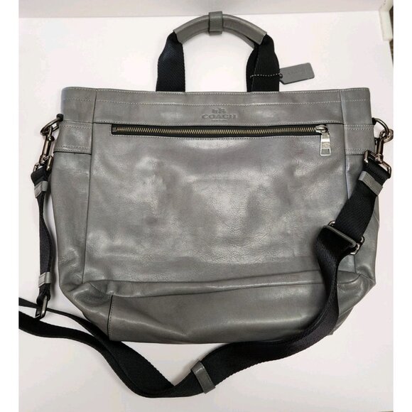 Coach Gray Leather Messenger Tote Brief Bag w/Strap - Picture 1 of 16